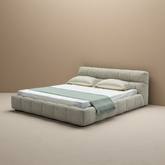 Suede Fabric Bed with Upholstered Headboard and Solid Frame