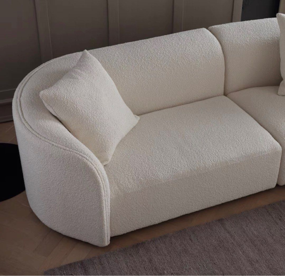 Round Arm Curved Boucle Sofa