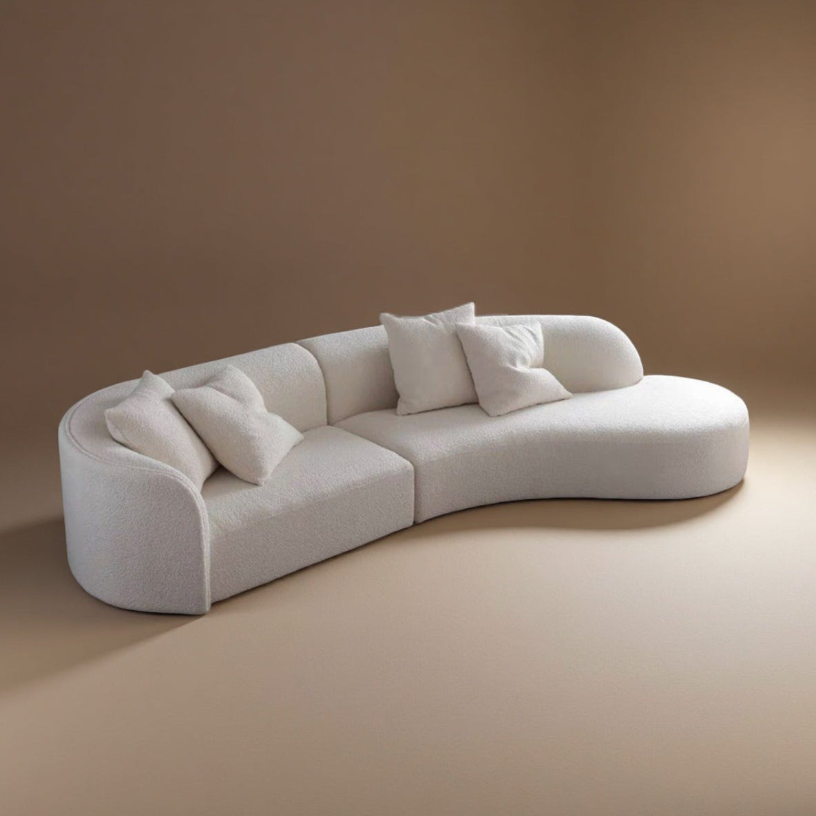 Round Arm Curved Boucle Sofa