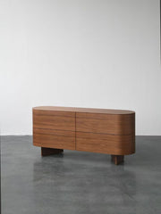 Oval Walnut 6-Drawer Double Dresser