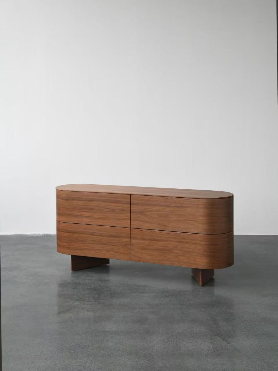 Oval Walnut 6-Drawer Double Dresser