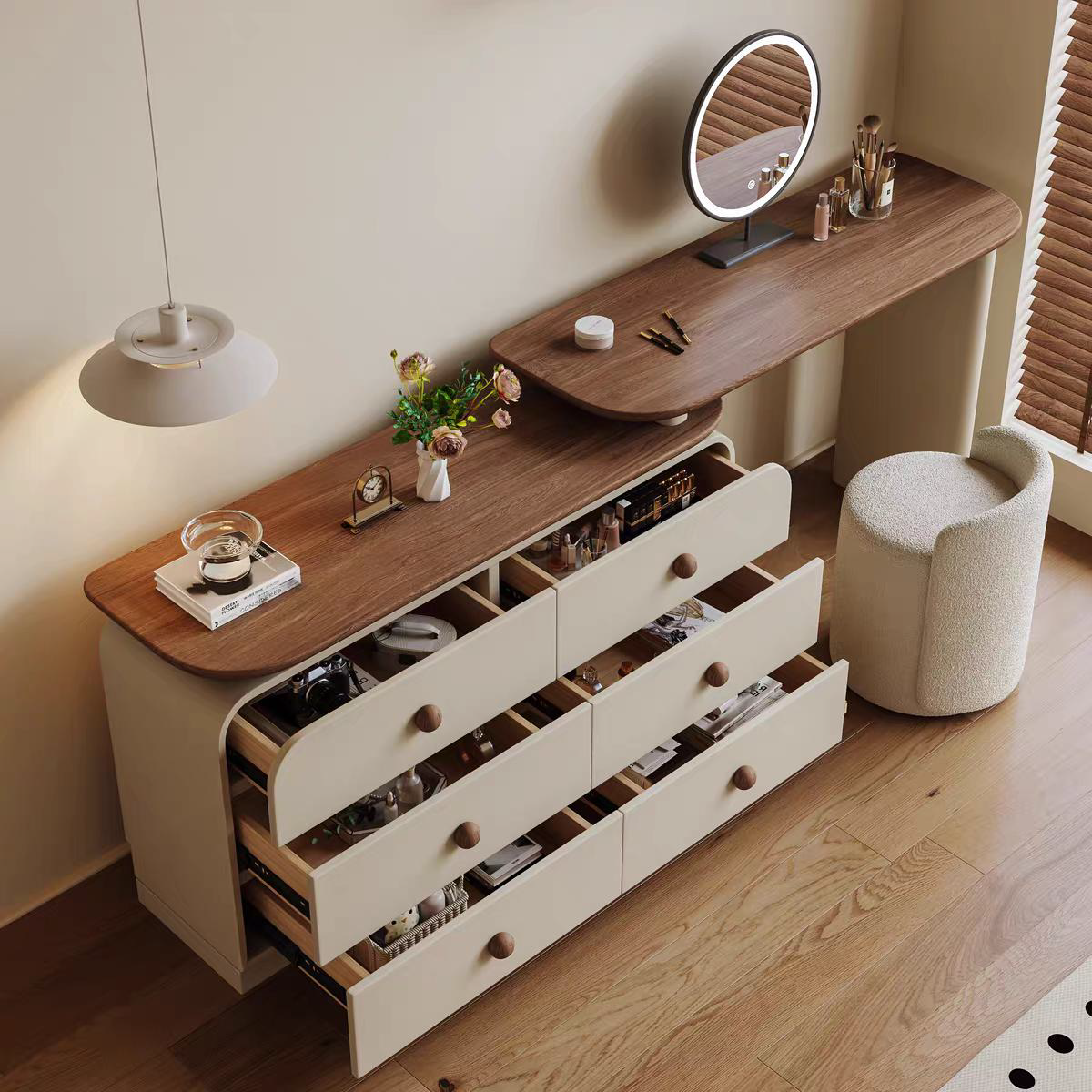 Cream Dresser with Vanity Desk Set