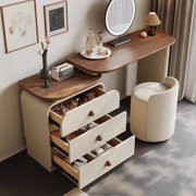 Modern Cream Vanity Desk Set with 3-Drawer Cabinet & Boucle Chair