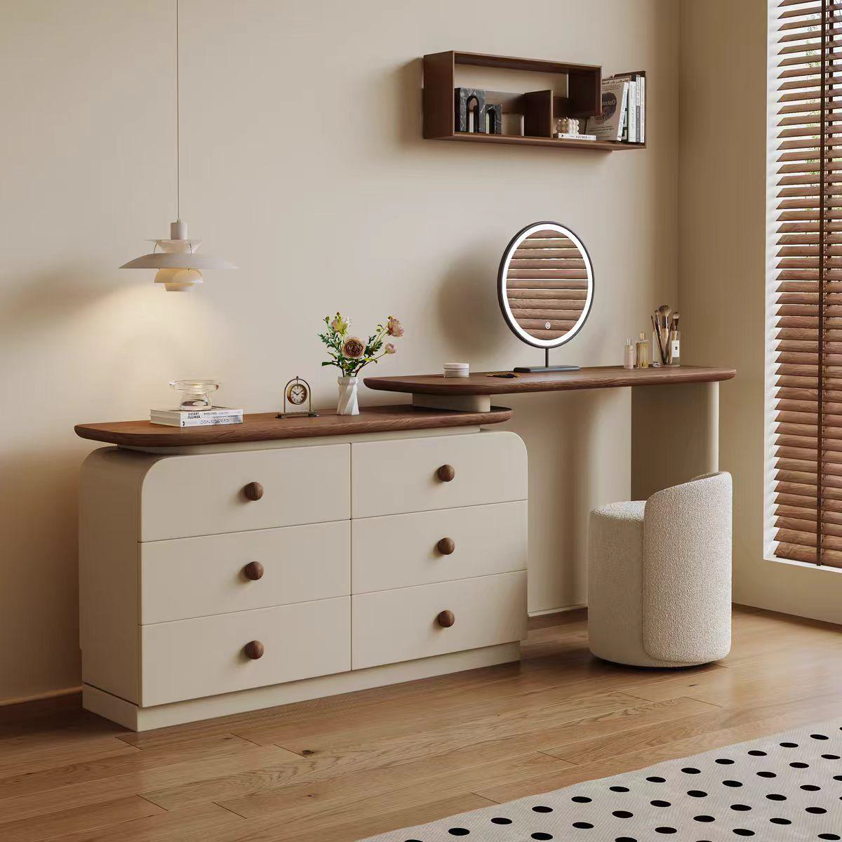 Cream Dresser with Vanity Desk Set